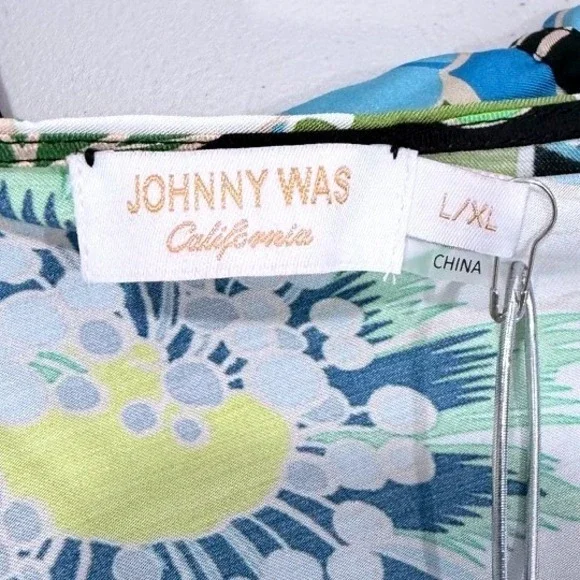 Johnny Was Jenn Drawcord Kaftan Floral Maxi Dress NWT L/XL Rayon Silk $298
